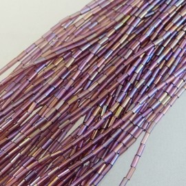 Bugle beads 4 mm purple AB on strand