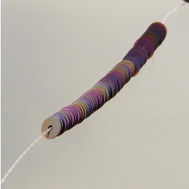 Flat sequin 4 mm iridescent dark brown on strand