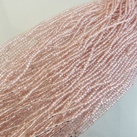 2 cuts bead light pink silver line 2 mm on strand
