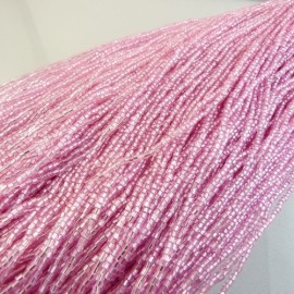 2 cuts bead pink silver line 2 mm on strand