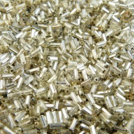 Antic bugle bead 4 mm crystal silver lined